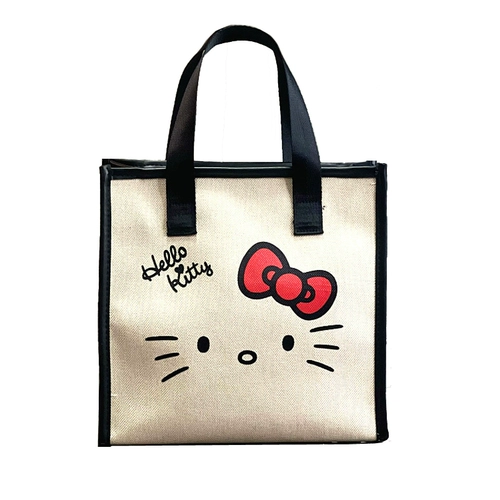 Hello Kitty, мультяшная льняная сумка, косметичка, сумка для ланча
