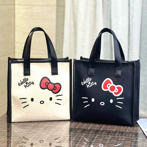 Hello Kitty, мультяшная льняная сумка, косметичка, сумка для ланча