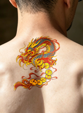 【2张】神龙贯钱花臂烫金纹身贴防水男持久高级感中式复古贴纸