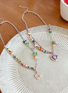 夏季彩色多巴胺串珠项链甜酷辣妹