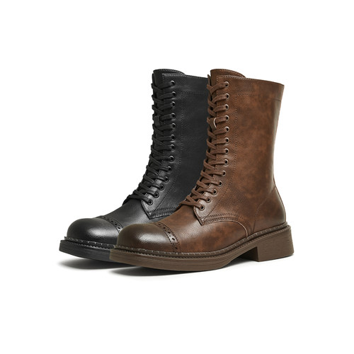 天美意复古西部靴马丁骑士靴女鞋厚底短靴皮靴冬新款KQZ02DZ4 - 图3