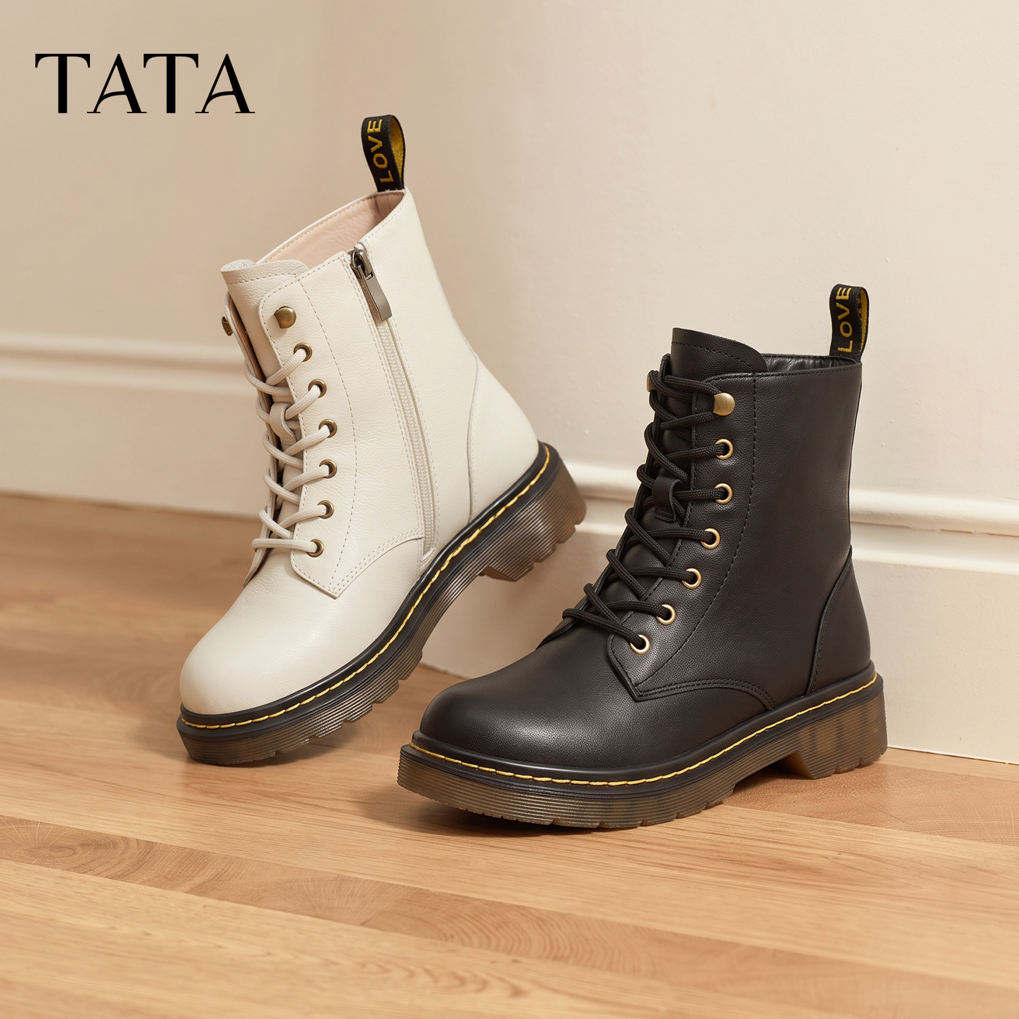 Tata他她厚底马丁靴经典英伦风复古短靴
