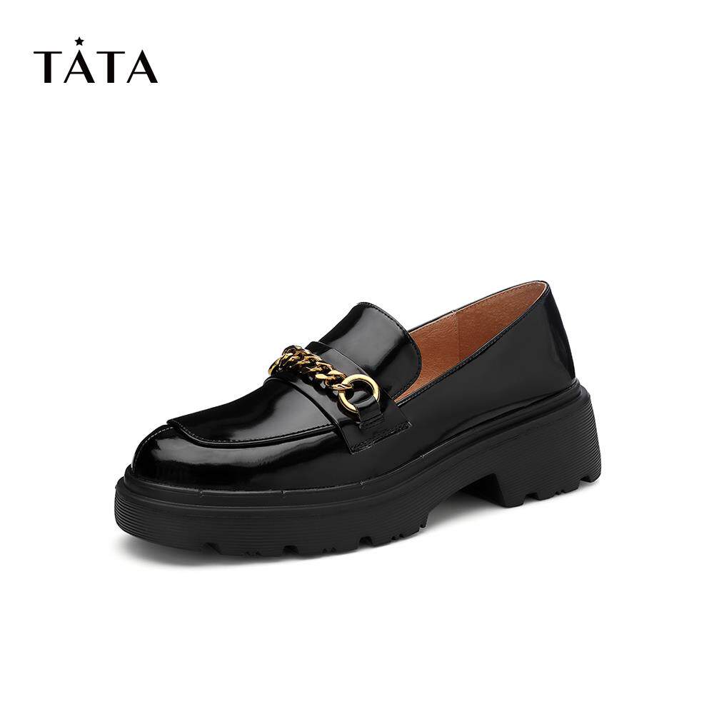 tata乐福鞋女一脚蹬秋英伦风小皮鞋 他她Tata乐福鞋（豆豆鞋）