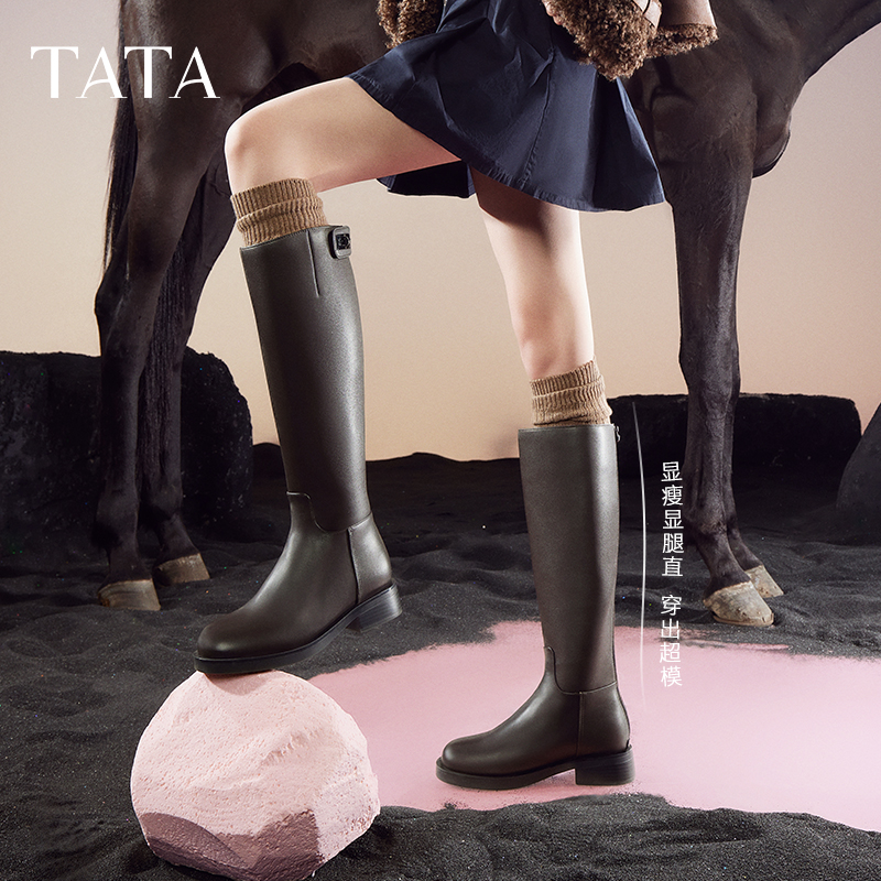 TATA他她超模骑士靴女靴加绒大筒围长筒靴高筒靴冬季新款7TG80DG3-图2