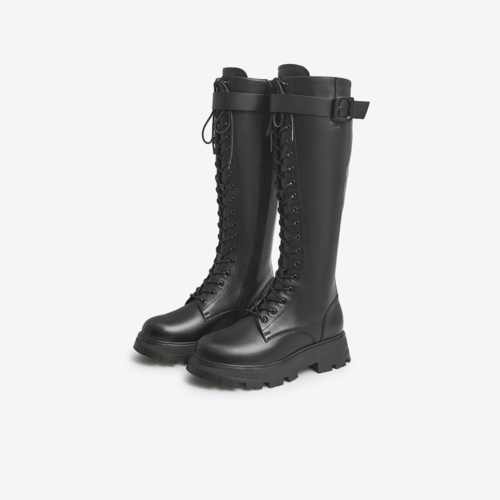 tata厚底新款潮不过膝冬季高筒靴 他她Tata马丁靴