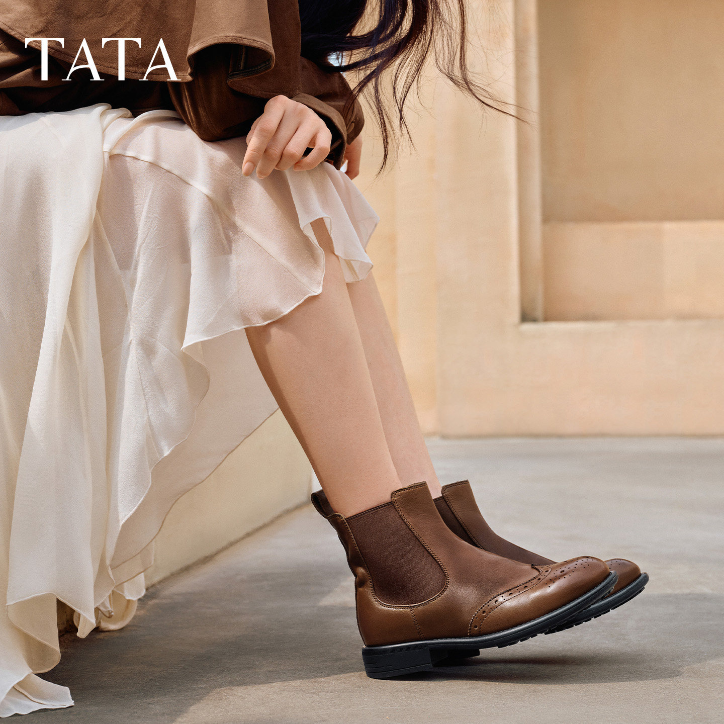 TATA Chelsea boots women's chimney boots washed leather fashion boots versatile short boots for women 2026 winter F9U01DD6