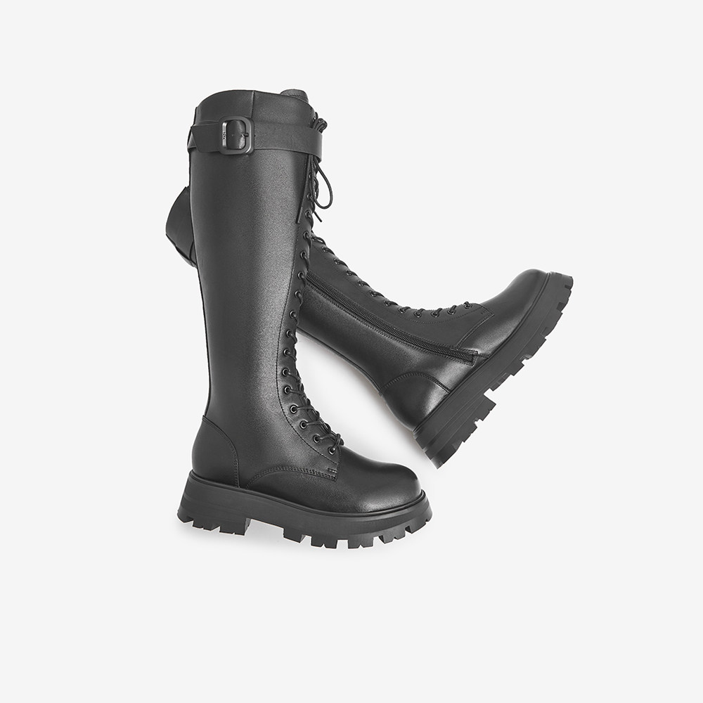 tata厚底新款潮不过膝冬季高筒靴 他她Tata马丁靴