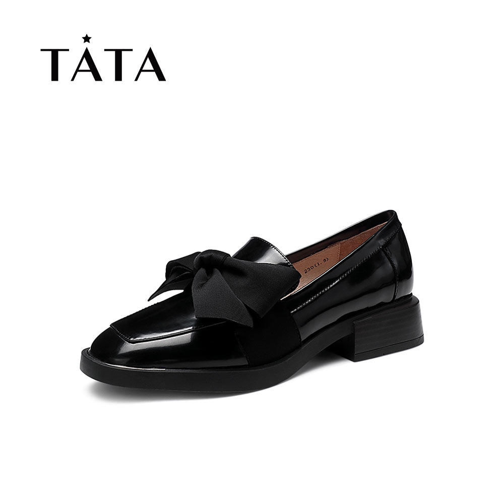 tata蝴蝶结乐福鞋女英伦风秋小皮鞋 他她Tata乐福鞋（豆豆鞋）