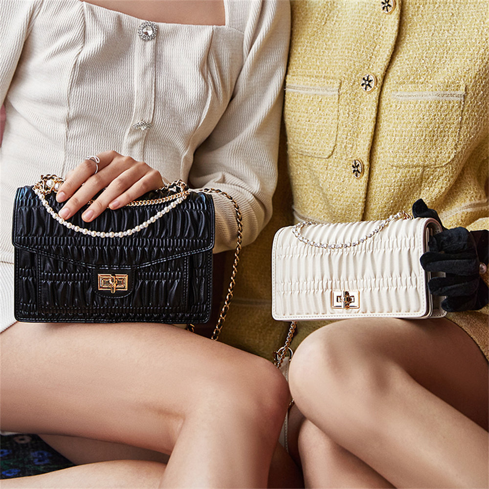 tata轻奢褶皱名媛风女斜挎单肩包包 他她Tata女士包袋