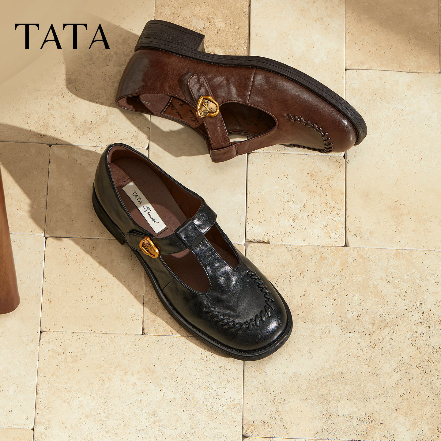 TATA他她情书粗跟玛丽珍鞋女棕色单鞋宽版休闲小皮鞋女鞋7JW20CA5,淘宝优惠券,粉丝福利购,淘宝优惠卷