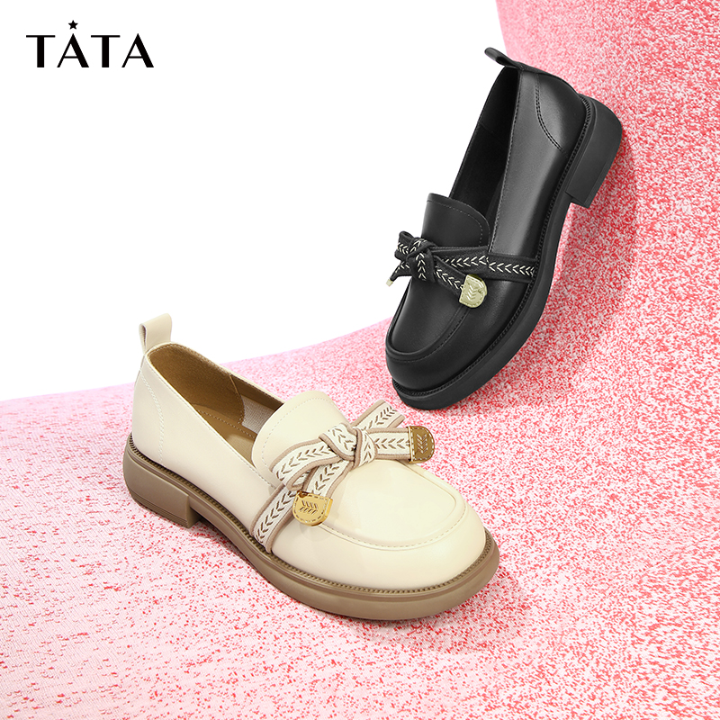 tata通勤乐福鞋2023春季新款女单鞋 他她Tata乐福鞋（豆豆鞋）