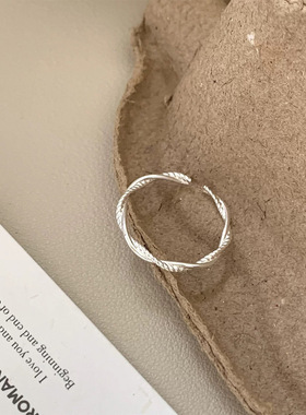 S925纯银缠绕麻花开口戒指女韩版个性食指环简约小众设计时尚百搭