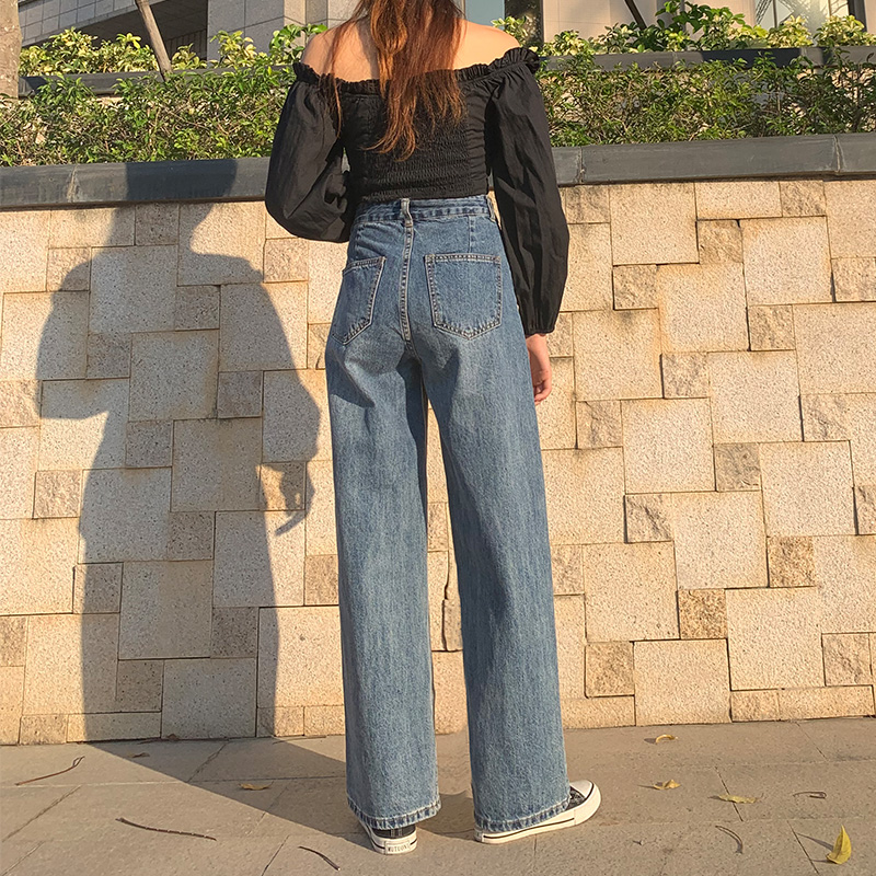 高腰直筒2020秋冬新款垂感牛仔裤 薇主流牛仔裤