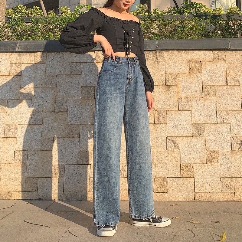 高腰直筒2020秋冬新款垂感牛仔裤 薇主流牛仔裤