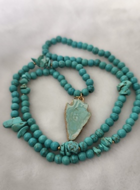 青岛外贸首饰品服装配饰潮流时尚百搭简约大气绿松石串珠复古项链