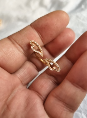 外贸饰品戒指潮流时尚镶嵌锆石翅膀个性小款黄铜材质镀真金指环