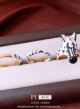 戒指18戒真金设计感食指斑马手饰