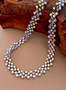 菱形欧美女彩色镶钻高级感锁骨