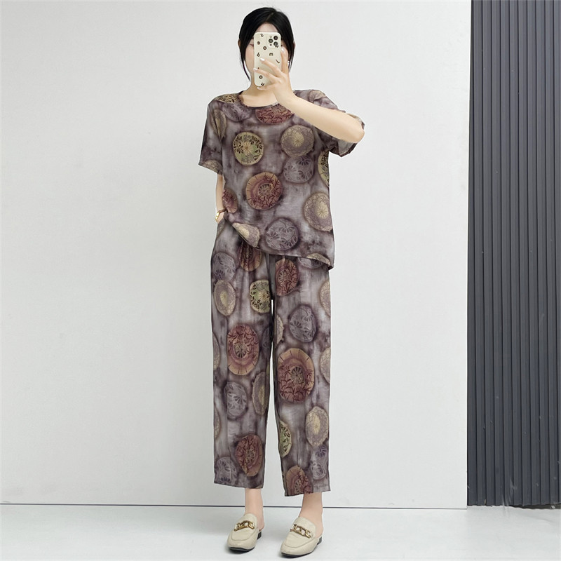 惠衣阁夏女两件套装短袖衬衫套头圆领衬衫松紧腰高腰九分裤妈妈装,淘宝优惠券,粉丝福利购,淘宝优惠卷