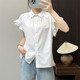 Huiyige Summer Women's Cotton Short-Sleeved Shirt Feifei Sleeve Shirt Korean Style Casual Sweet Versatile Shirt Solid Color Top