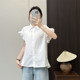 Huiyige Summer Women's Cotton Short-Sleeved Shirt Feifei Sleeve Shirt Korean Style Casual Sweet Versatile Shirt Solid Color Top
