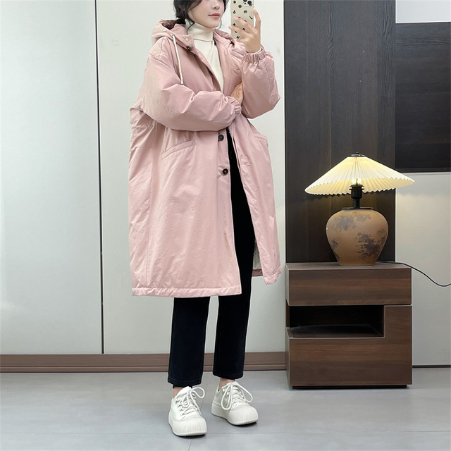 Huiyige Winter Women's Hooded Jacket Down Jacket Mid-Length Down Jacket Style Korean Loose Casual Warm Over the Knee Down Jacket