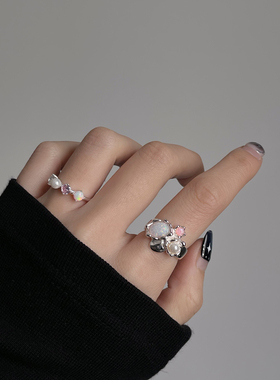 通体925银镶嵌锆石叠戴幻彩戒指