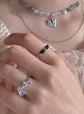 通体925银戒指星星锆石蝴蝶结女