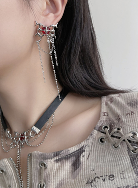 暗黑荆棘蝴蝶项链耳环红爱心女