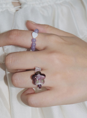 四款紫色系天然石手作串珠戒指女
