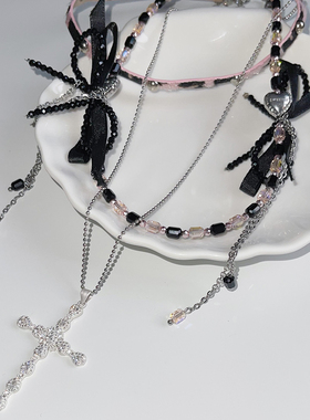 y2k千禧辣妹蝴蝶结流苏多层项链