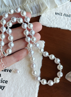 珠光浅粉串珠手作珍珠轻复古项链