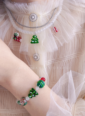 「圣诞限定系列」琉璃树袜子手作项链双层钛钢银色可爱趣味毛衣链