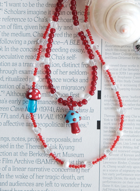 彩色波点蘑菇串珠项链手作琉璃