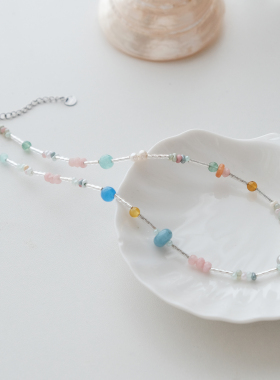 原创手作糖豆串珠锁骨链少女心