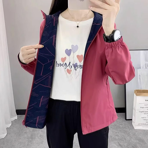 2026春秋新款双面穿软壳冲锋衣女外套户外防风保暖徙步登山服女装 - 图0