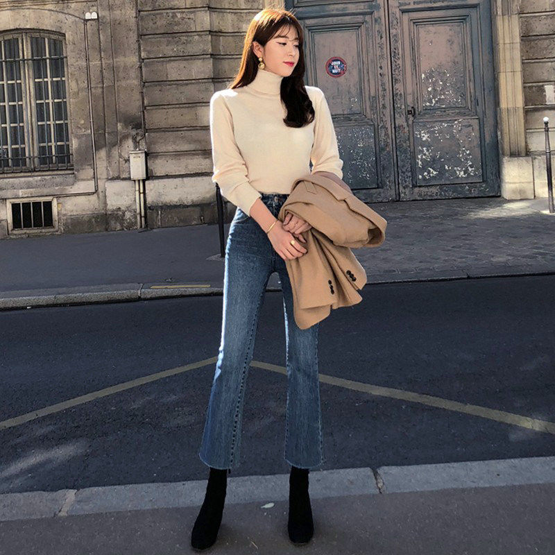 微喇牛仔裤女春秋2025年新款加绒高腰直筒显瘦小个子九分微喇叭裤,淘宝优惠券,粉丝福利购,淘宝优惠卷