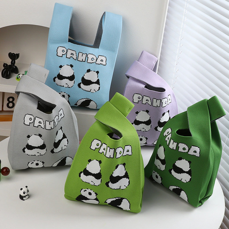 新款熊猫手提包休闲百搭女针织国风潮流伴手礼针织包托特包日常,淘宝优惠券,粉丝福利购,淘宝优惠卷