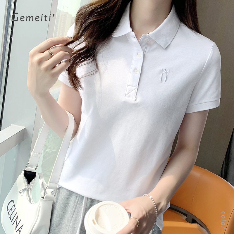纯棉正肩短袖夏季休闲运动polo衫 格美缇T恤