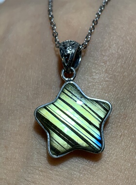 拉长石吊坠银镶嵌包边精品紫彩虹蓝黄金绿色月亮五角星椭圆水滴方