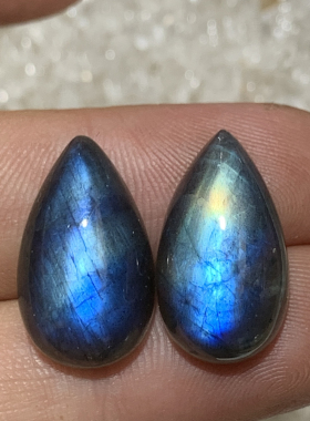 拉长石吊坠水滴19*11裸石蓝彩虹戒面编绳绕线手工diy镶嵌绕线耳环