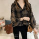 Plaid long-sleeved sun protection shirt for women summer thin chiffon design niche retro Hong Kong style chic top jacket