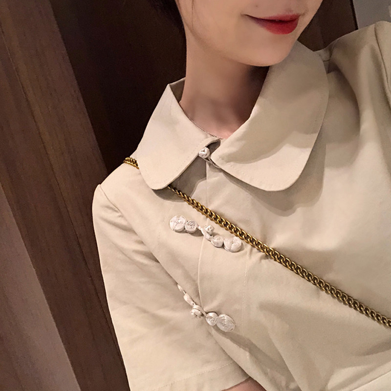 夏装森系珍珠盘扣改良女神范连衣裙 法依绮连衣裙