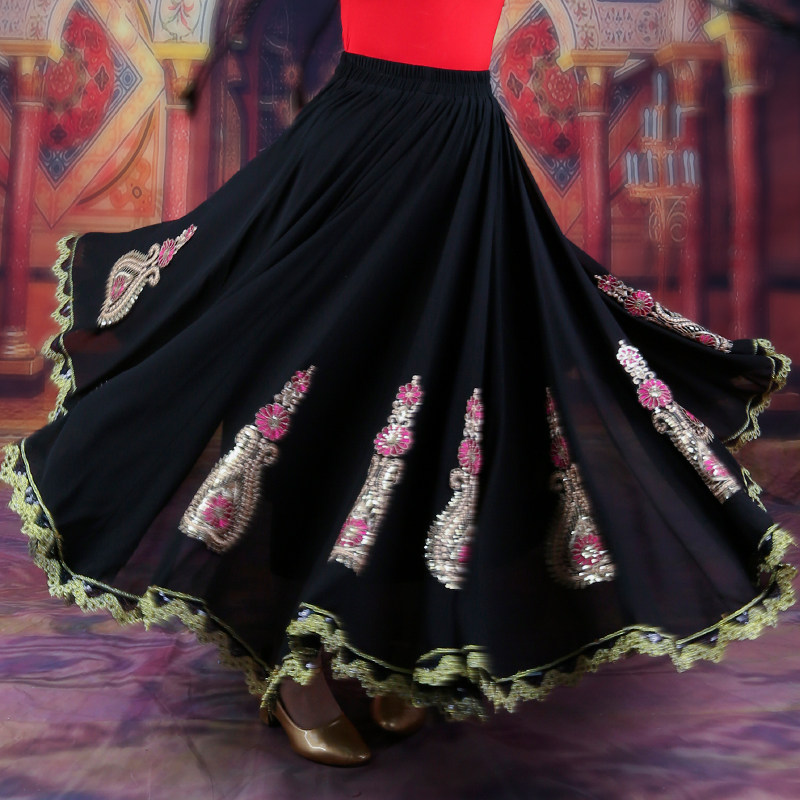 新疆舞大摆裙民族风金边表演服四季广场舞半身裙维吾尔族舞演出服,淘宝优惠券,粉丝福利购,淘宝优惠卷