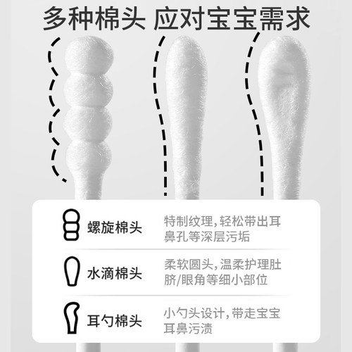 嘉卫士婴儿棉签新生宝宝挖耳勺棉棒小头细儿童掏耳朵鼻屎专用双头 - 图0