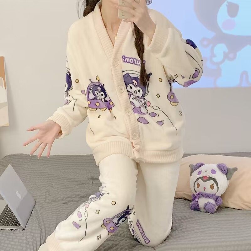 珊瑚绒睡衣女带胸垫秋冬季长袖2023卡通法兰绒加厚加绒家居服套装,淘宝优惠券,粉丝福利购,淘宝优惠卷