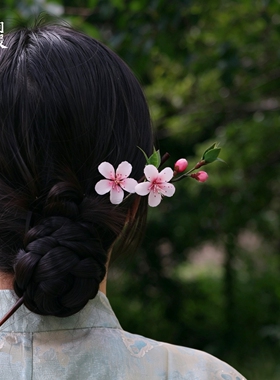 拾光向暖桃花竹枝手工汉服发簪