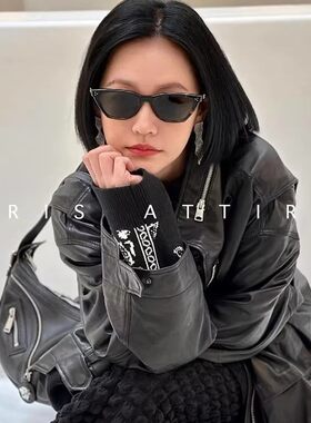 新款黑色梯形板材太阳镜Gisele