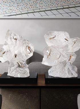 现代创意透明树脂雕塑树叶石头摆件酒店会所售楼处客厅玄关装饰品