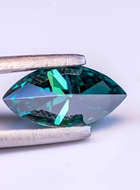 莫桑马眼形橄榄形祖母绿裸石过钻笔带腰码VVS1净度 18K金首饰主石